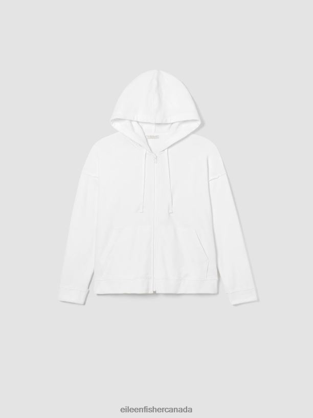 EILEEN FISHER Lightweight Organic Cotton Terry Hooded Top Boxy Fit Basic Length Women BLACK Clothing 024FN535