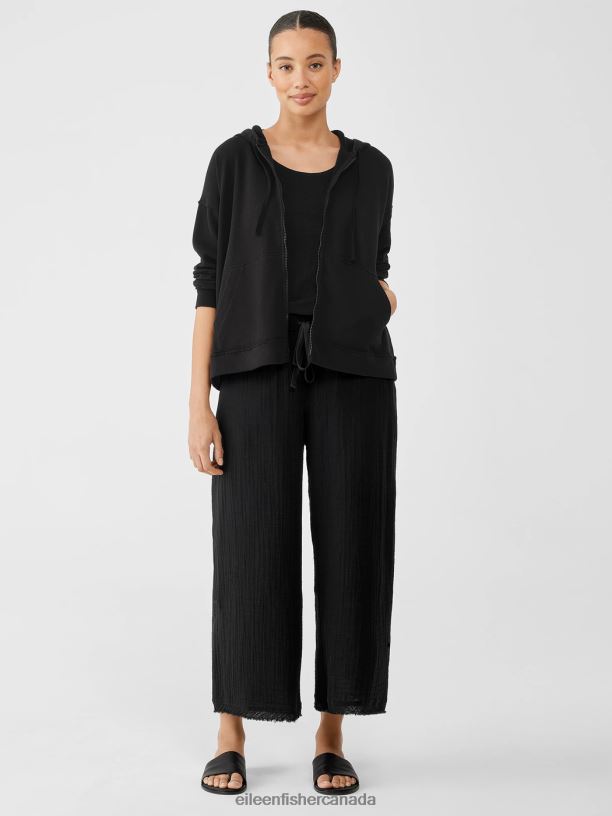 EILEEN FISHER Lightweight Organic Cotton Terry Hooded Top Boxy Fit Basic Length Women BLACK Clothing 024FN536