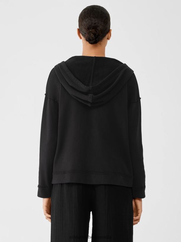 EILEEN FISHER Lightweight Organic Cotton Terry Hooded Top Boxy Fit Basic Length Women BLACK Clothing 024FN536