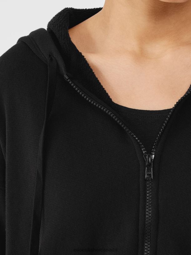 EILEEN FISHER Lightweight Organic Cotton Terry Hooded Top Boxy Fit Basic Length Women BLACK Clothing 024FN536