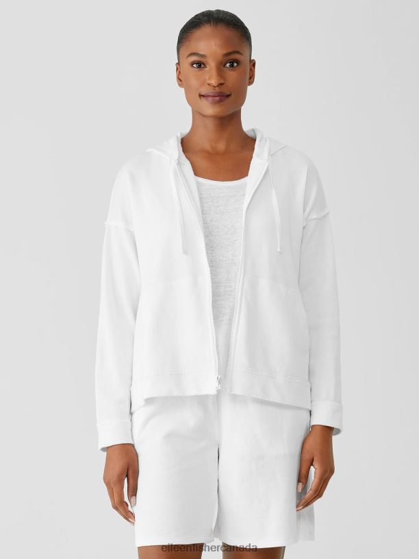EILEEN FISHER Lightweight Organic Cotton Terry Hooded Top Boxy Fit Basic Length Women WHITE Clothing 024FN517