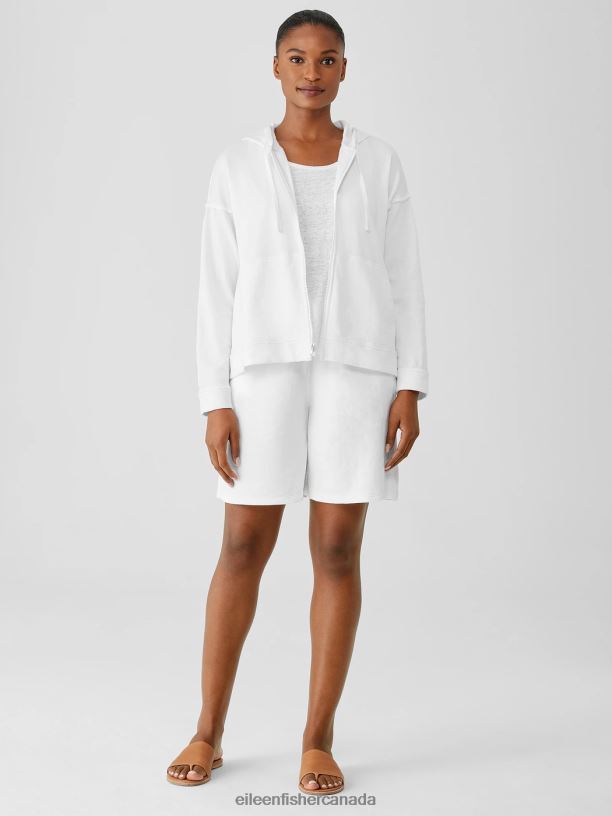 EILEEN FISHER Lightweight Organic Cotton Terry Hooded Top Boxy Fit Basic Length Women WHITE Clothing 024FN517