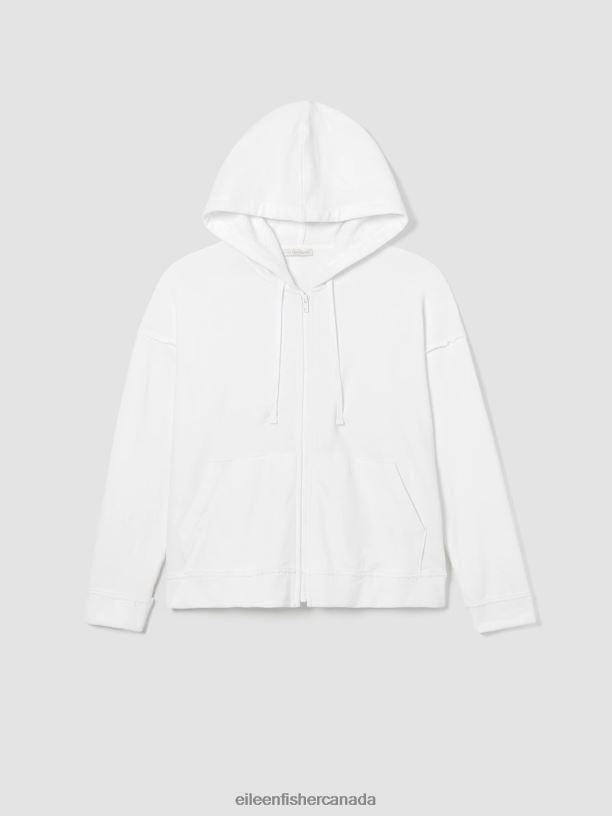 EILEEN FISHER Lightweight Organic Cotton Terry Hooded Top Boxy Fit Basic Length Women WHITE Clothing 024FN517