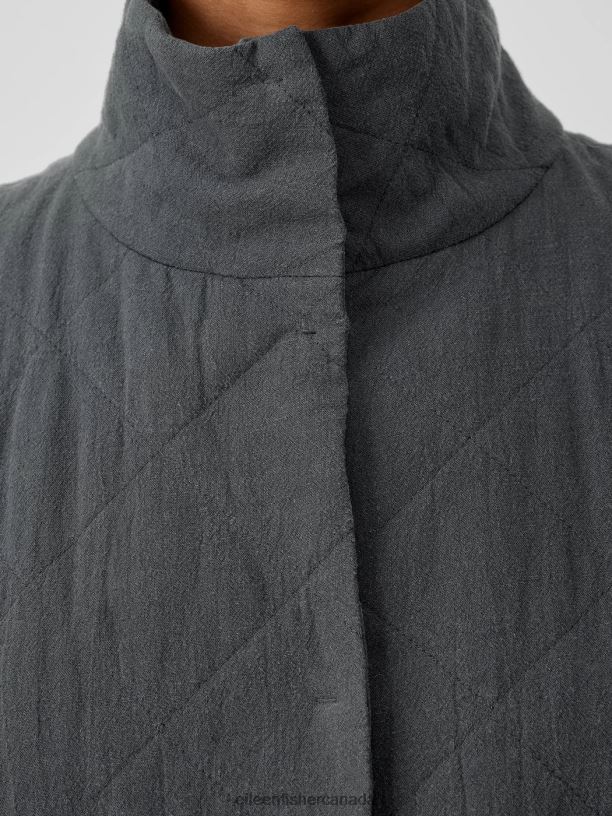 EILEEN FISHER Organic Linen Cotton Crepe QuiltedVest Easy Fit Long Length Women GRAPHITE Clothing 024FN527