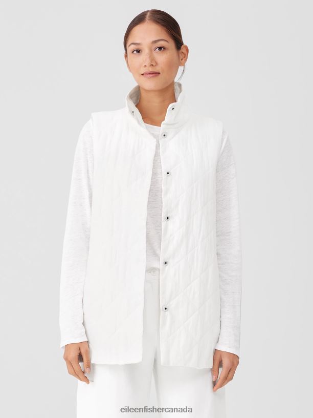 EILEEN FISHER Organic Linen Cotton Crepe QuiltedVest Easy Fit Long Length Women WHITE Clothing 024FN528