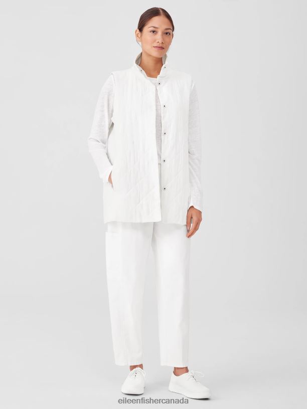 EILEEN FISHER Organic Linen Cotton Crepe QuiltedVest Easy Fit Long Length Women WHITE Clothing 024FN528