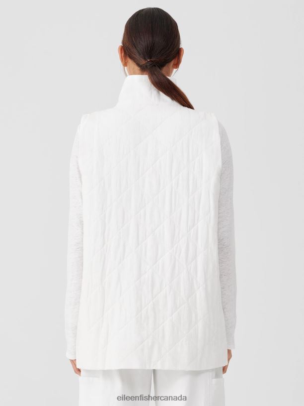 EILEEN FISHER Organic Linen Cotton Crepe QuiltedVest Easy Fit Long Length Women WHITE Clothing 024FN528