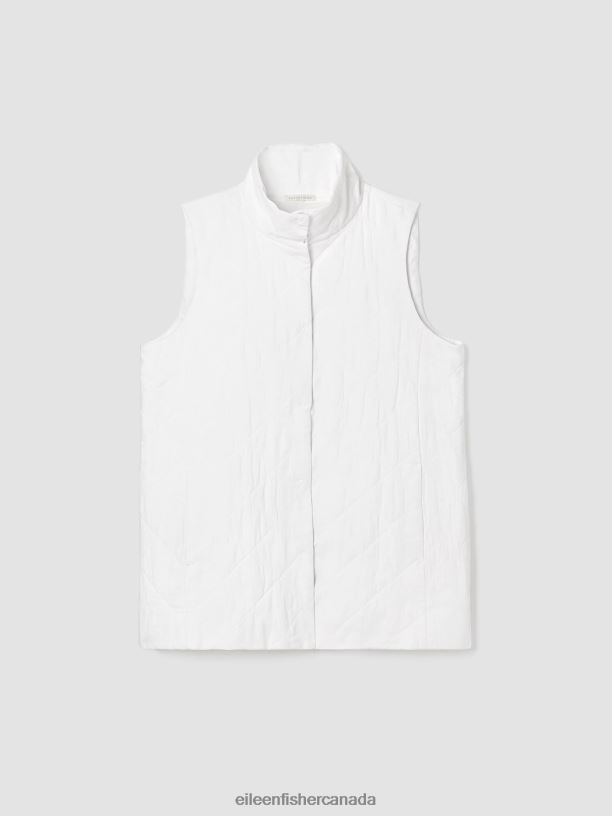 EILEEN FISHER Organic Linen Cotton Crepe QuiltedVest Easy Fit Long Length Women WHITE Clothing 024FN528