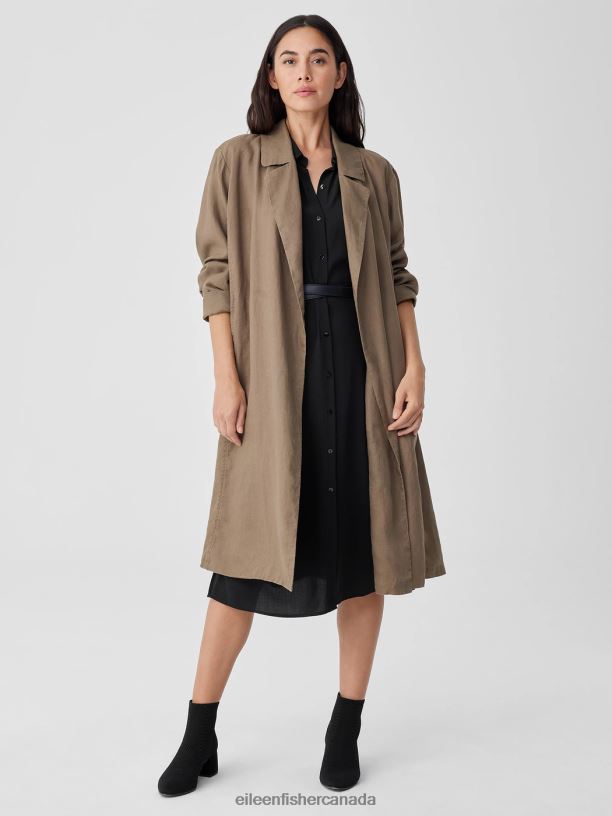 EILEEN FISHER Organic Linen Trench Coat Easy Fit Calf Length Women BLACK Clothing 024FN495