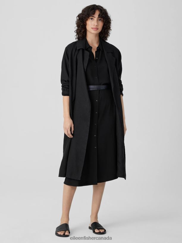EILEEN FISHER Organic Linen Trench Coat Easy Fit Calf Length Women BLACK Clothing 024FN496