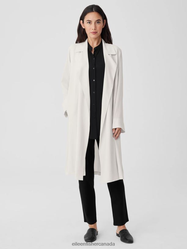 EILEEN FISHER Silk Georgette Crepe Trench Coat Easy Fit Calf Length Women BLACK Clothing 024FN493