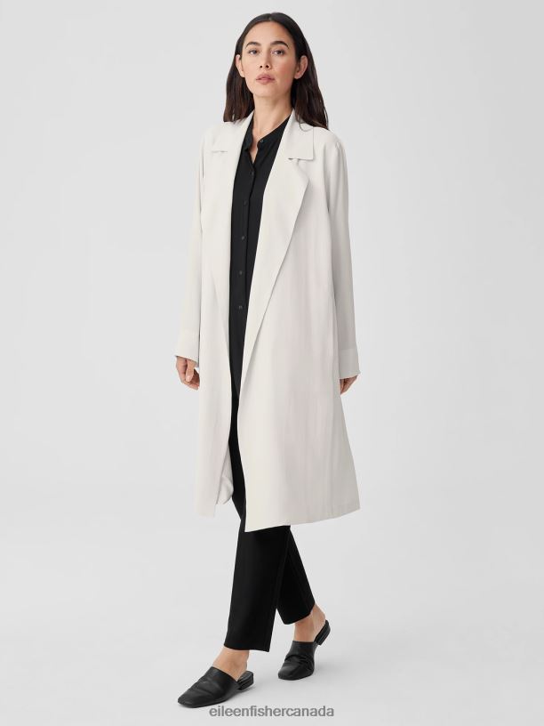 EILEEN FISHER Silk Georgette Crepe Trench Coat Easy Fit Calf Length Women BLACK Clothing 024FN493