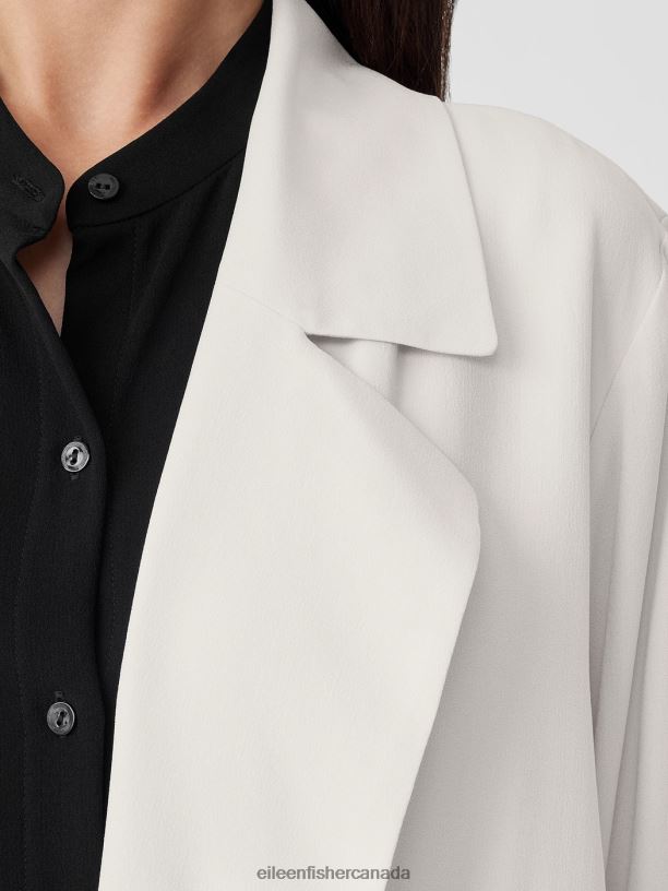 EILEEN FISHER Silk Georgette Crepe Trench Coat Easy Fit Calf Length Women BLACK Clothing 024FN493