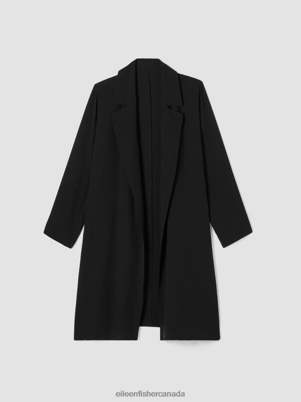 EILEEN FISHER Silk Georgette Crepe Trench Coat Easy Fit Calf Length Women BLACK Clothing 024FN493