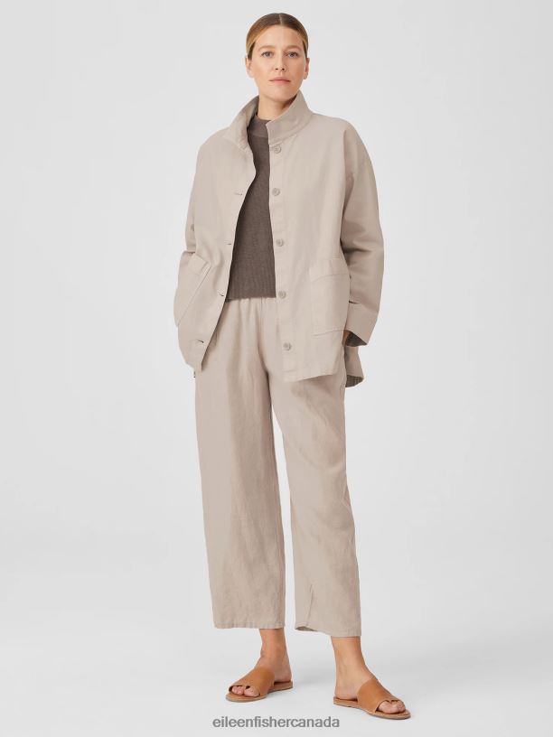 EILEEN FISHER Cotton Hemp StretchStand Collar Jacket Boxy Fit Long Length Women WHEAT Clothing 024FN507