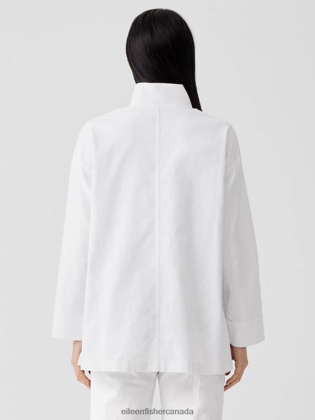 EILEEN FISHER Cotton Hemp StretchStand Collar Jacket Boxy Fit Long Length Women WHITE Clothing 024FN506