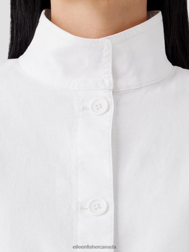 EILEEN FISHER Cotton Hemp StretchStand Collar Jacket Boxy Fit Long Length Women WHITE Clothing 024FN506