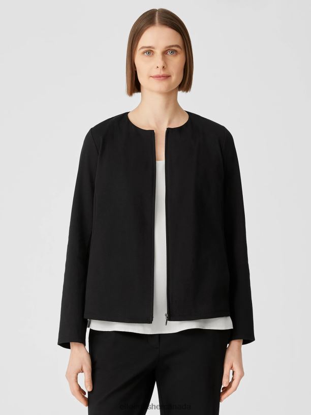 EILEEN FISHER Cotton Ponte Zip-Front Jacket Easy Fit Basic Length Women BLACK Clothing 024FN546