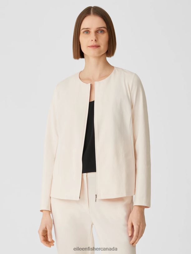 EILEEN FISHER Cotton Ponte Zip-Front Jacket Easy Fit Basic Length Women SOFTWHITE Clothing 024FN547