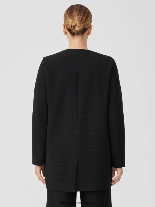 EILEEN FISHER Organic Cotton Crinkled Knit Jacket Easy Fit Thigh Length Women BLACK Clothing 024FN510
