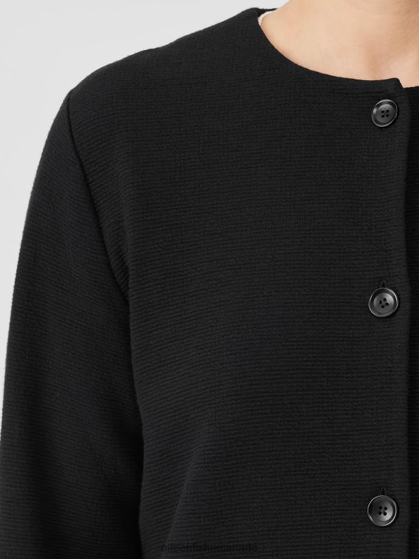 EILEEN FISHER Organic Cotton Crinkled Knit Jacket Easy Fit Thigh Length Women BLACK Clothing 024FN510