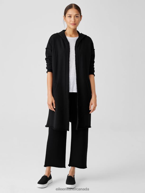 EILEEN FISHER Organic Cotton French Terry Long Jacket Boxy Fit Knee Length Women BLACK Clothing 024FN518