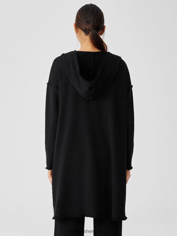 EILEEN FISHER Organic Cotton French Terry Long Jacket Boxy Fit Knee Length Women BLACK Clothing 024FN518