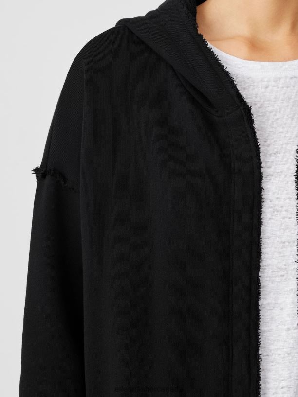 EILEEN FISHER Organic Cotton French Terry Long Jacket Boxy Fit Knee Length Women BLACK Clothing 024FN518