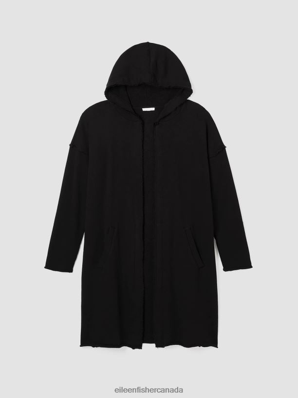 EILEEN FISHER Organic Cotton French Terry Long Jacket Boxy Fit Knee Length Women BLACK Clothing 024FN518