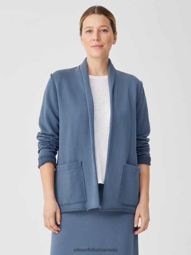 EILEEN FISHER Organic Cotton French Terry Shawl Collar Jacket Easy Fit Basic Length Women DUSK Clothing 024FN520