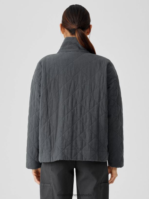 EILEEN FISHER Organic Linen Cotton Crepe Quilted Jacket Boxy Fit Basic Length Women GRAPHITE Clothing 024FN529