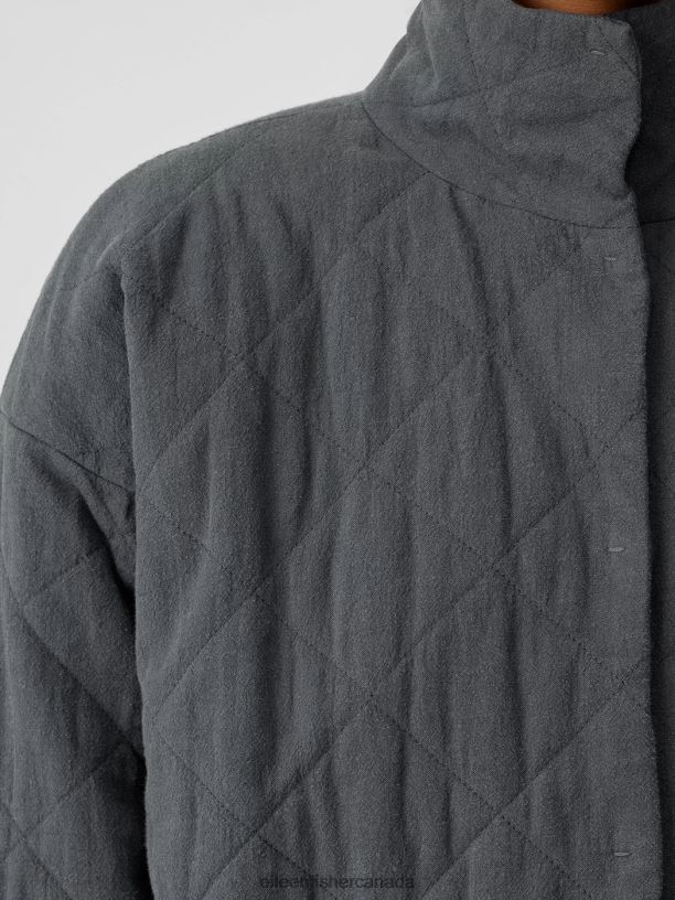 EILEEN FISHER Organic Linen Cotton Crepe Quilted Jacket Boxy Fit Basic Length Women GRAPHITE Clothing 024FN529