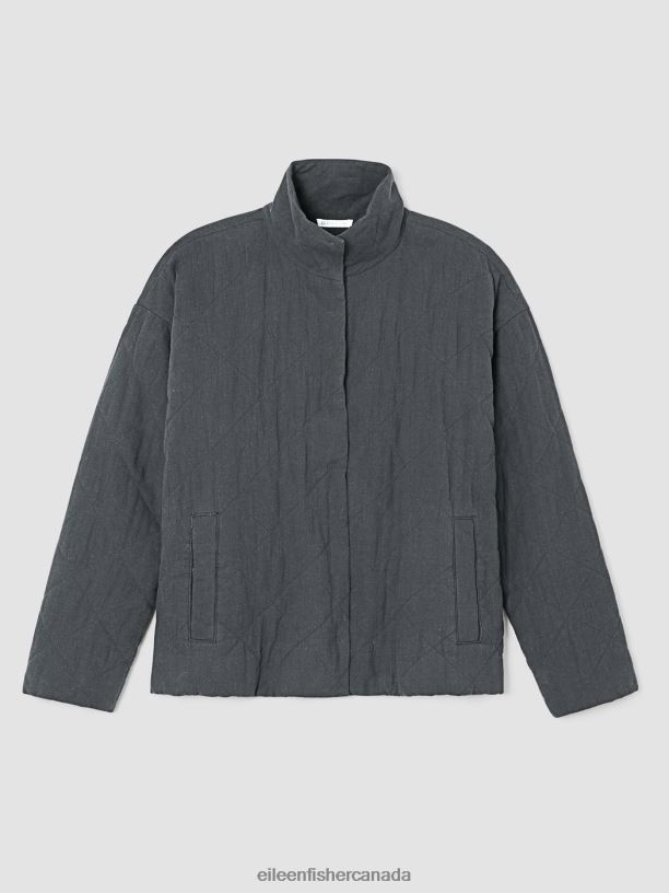 EILEEN FISHER Organic Linen Cotton Crepe Quilted Jacket Boxy Fit Basic Length Women GRAPHITE Clothing 024FN529