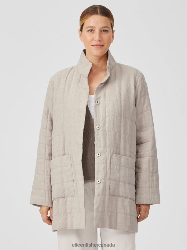EILEEN FISHER Organic Linen Quilted Jacket Easy Fit Thigh Length Women UNDYED NATURAL Clothing 024FN513