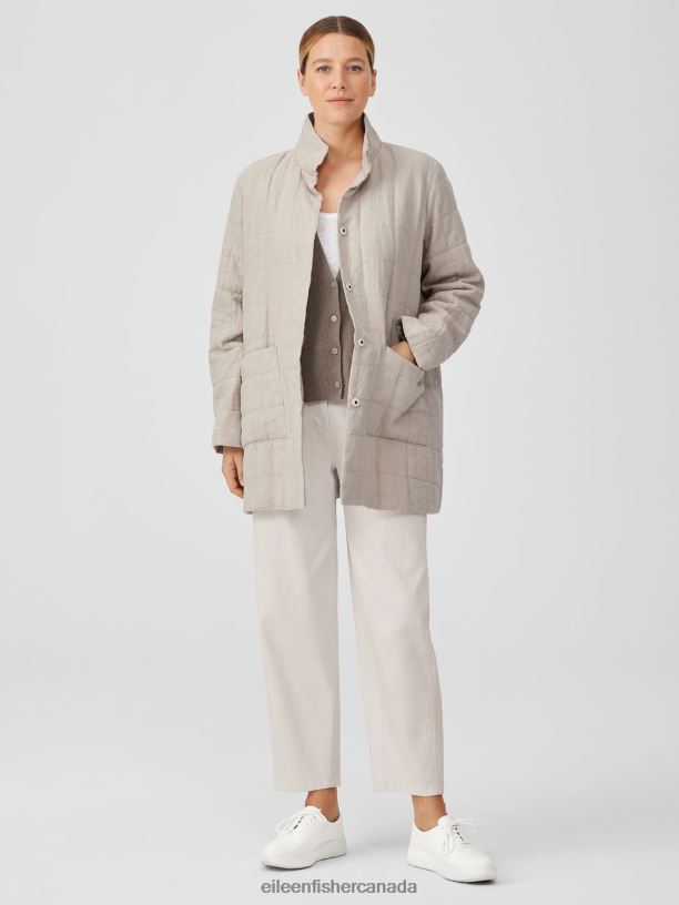 EILEEN FISHER Organic Linen Quilted Jacket Easy Fit Thigh Length Women UNDYED NATURAL Clothing 024FN513