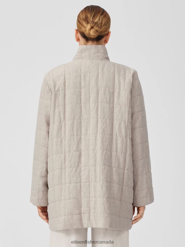 EILEEN FISHER Organic Linen Quilted Jacket Easy Fit Thigh Length Women UNDYED NATURAL Clothing 024FN513