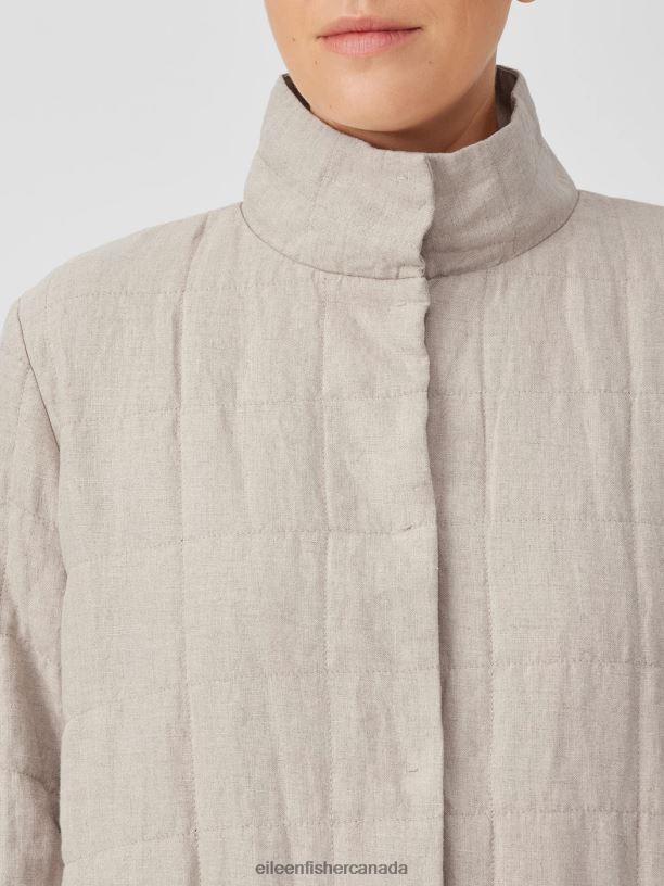EILEEN FISHER Organic Linen Quilted Jacket Easy Fit Thigh Length Women UNDYED NATURAL Clothing 024FN513