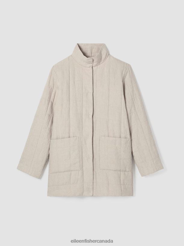 EILEEN FISHER Organic Linen Quilted Jacket Easy Fit Thigh Length Women UNDYED NATURAL Clothing 024FN513