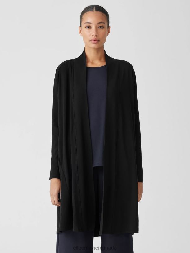 EILEEN FISHER Stretch Jersey Knit Long Jacket Easy Fit Knee Length Women BLACK Clothing 024FN533