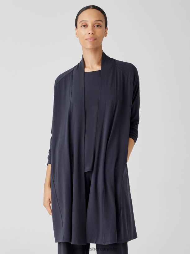 EILEEN FISHER Stretch Jersey Knit Long Jacket Easy Fit Knee Length Women NOCTURNE Clothing 024FN534