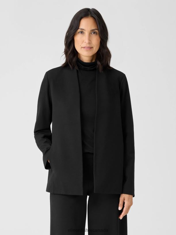 EILEEN FISHER Washable Flex Ponte High Collar Jacket Easy Fit Long Length Women BLACK Clothing 024FN526
