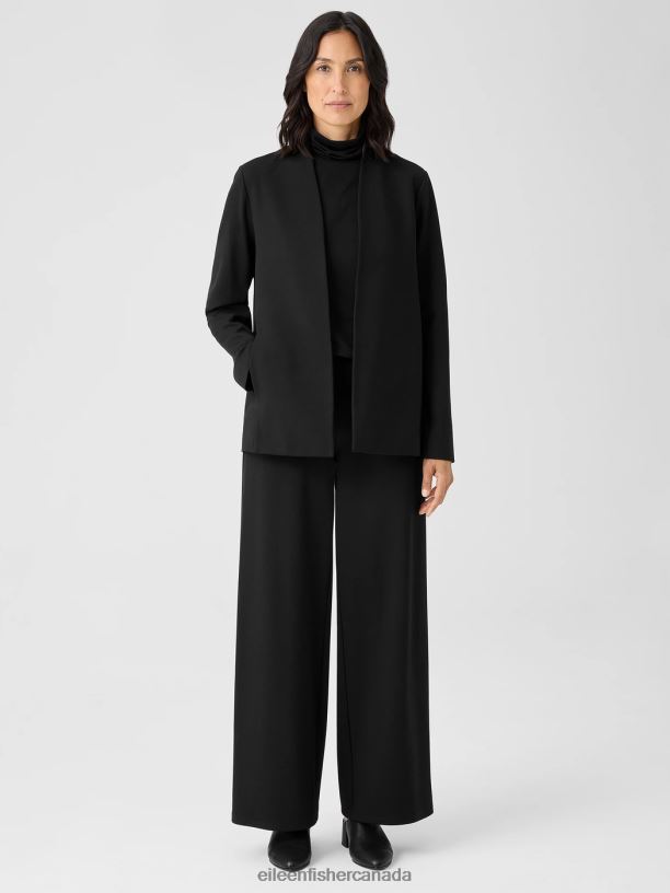 EILEEN FISHER Washable Flex Ponte High Collar Jacket Easy Fit Long Length Women BLACK Clothing 024FN526