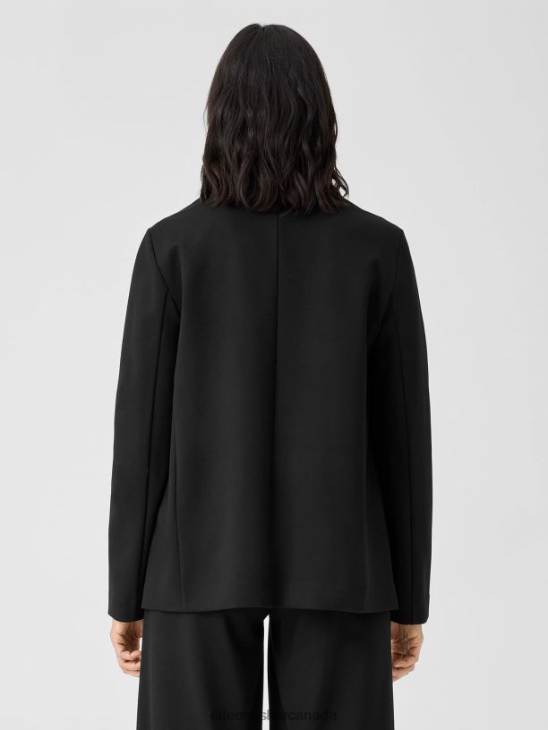 EILEEN FISHER Washable Flex Ponte High Collar Jacket Easy Fit Long Length Women BLACK Clothing 024FN526