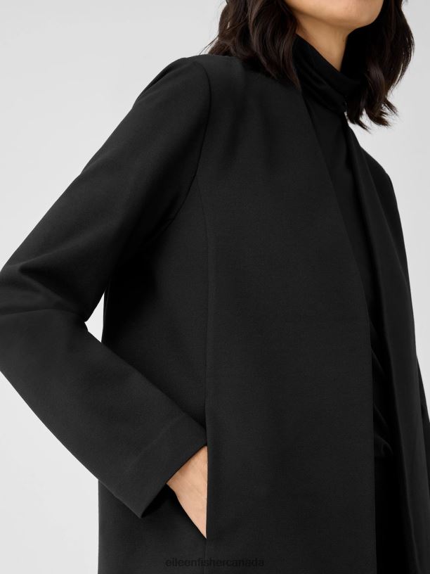 EILEEN FISHER Washable Flex Ponte High Collar Jacket Easy Fit Long Length Women BLACK Clothing 024FN526