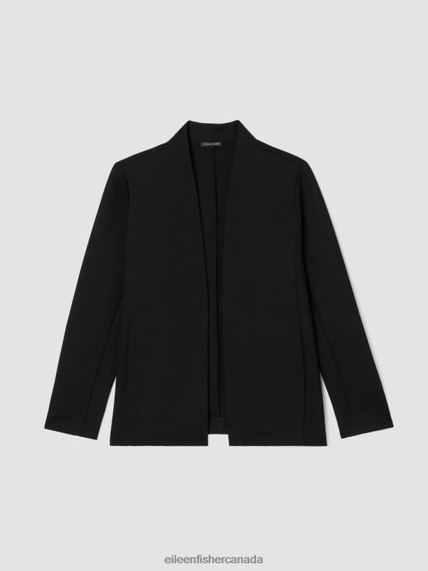 EILEEN FISHER Washable Flex Ponte High Collar Jacket Easy Fit Long Length Women BLACK Clothing 024FN526