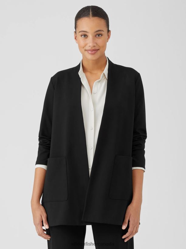 EILEEN FISHER Washable Flex Ponte High Collar Jacket Easy Fit Long Length Women BLACK Clothing 024FN548