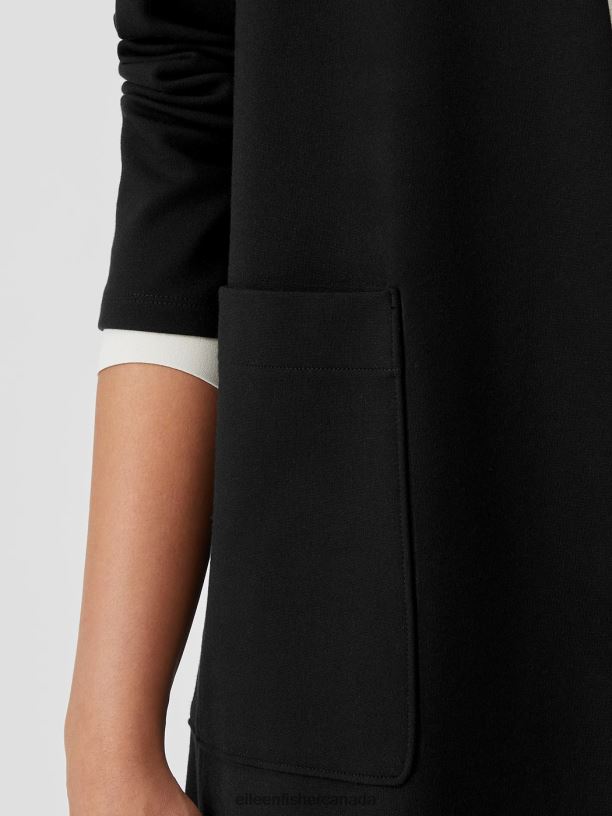 EILEEN FISHER Washable Flex Ponte High Collar Jacket Easy Fit Long Length Women BLACK Clothing 024FN548