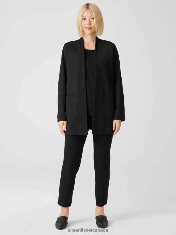 EILEEN FISHER Washable Flex Ponte High Collar Jacket Easy Fit Long Length Women BLACK Clothing 024FN548
