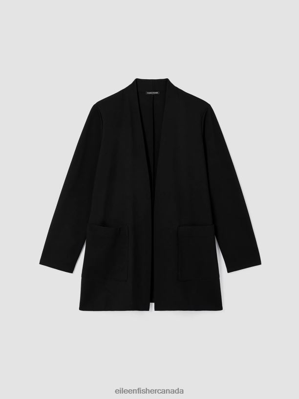 EILEEN FISHER Washable Flex Ponte High Collar Jacket Easy Fit Long Length Women BLACK Clothing 024FN548