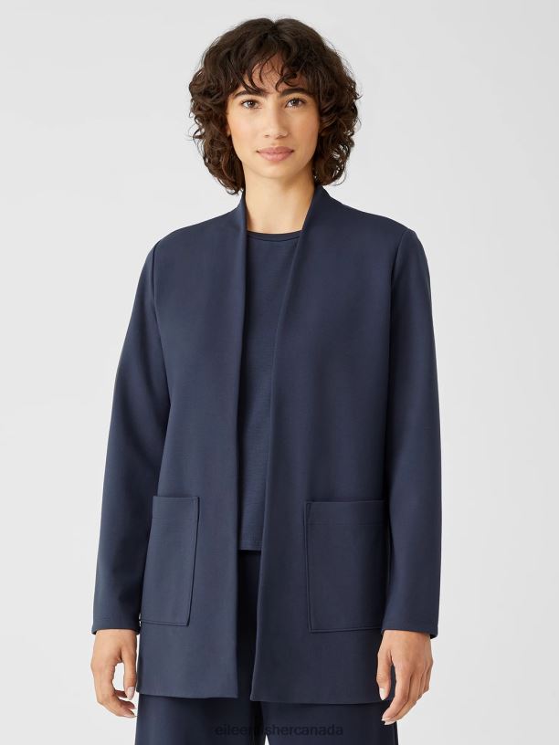 EILEEN FISHER Washable Flex Ponte High Collar Jacket Easy Fit Long Length Women OCEAN Clothing 024FN550